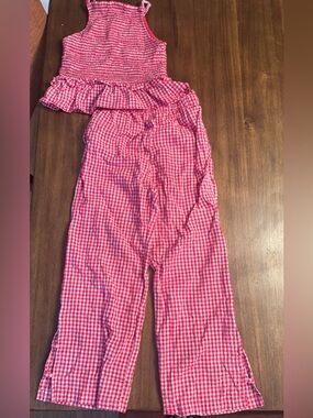 Zara Red and White Gingham Smocked Top & Pants Set